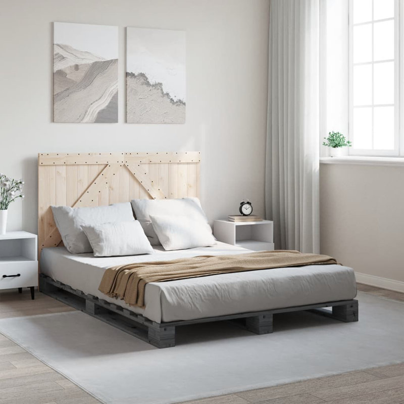Albieri Solid Wood Bed, Grey, EU Double - 140 x 200 cm