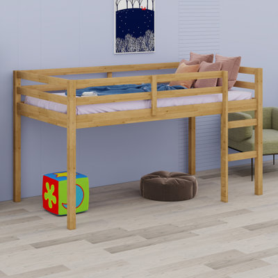 Solid Wooden, Rubber Wooden  Loft Bed With Ladder, Bed Platform Of Strengthened Slats