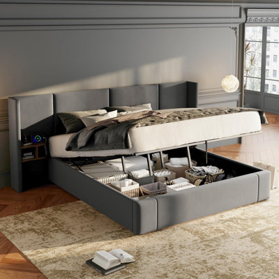 Upholstered Velvet Lift Up Storage Bed