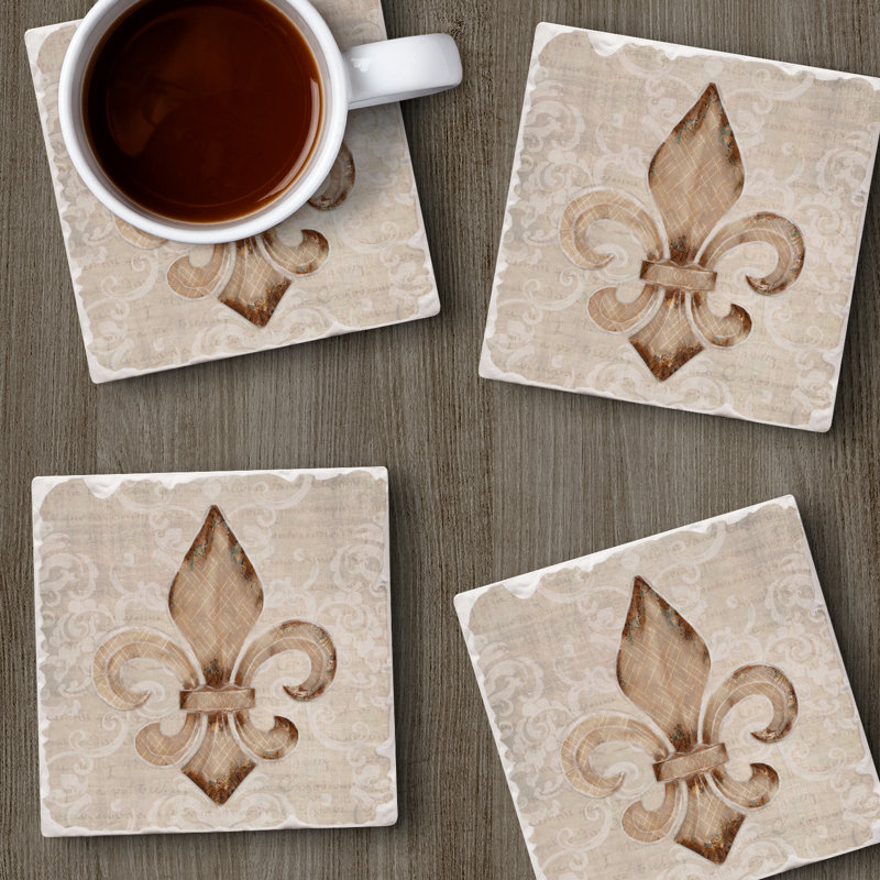 Deco Fleur 4-Pack Square Tumbled Tile Coasters