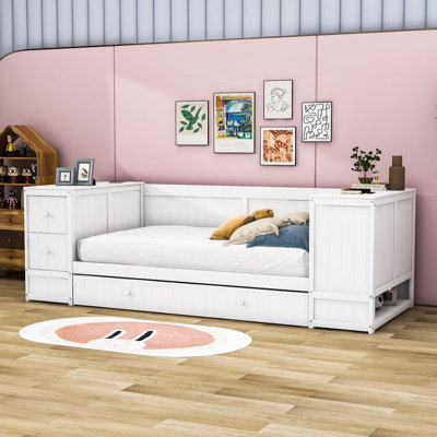 Benvinda Twin 2 Drawers Wood Daybed with Twin Size Trundle and Charging Station -  Wildon HomeÂ®, DD05979B29D04F1DA59485454C5A4EC5