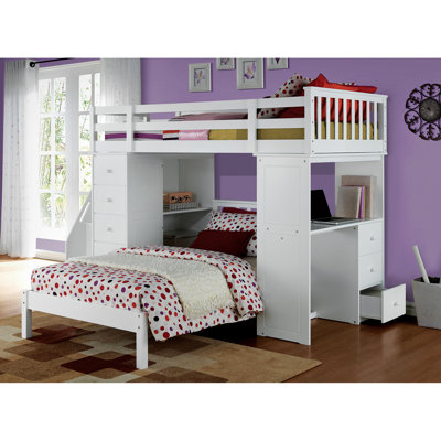 Lit mezzanine simple avec rangement en blanc - Espace et lit pratique facile à monter