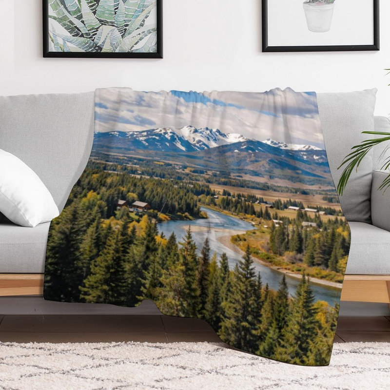 Jeté en flanelle de luxe Scenic Mountain Rive, couverture douce et chaude pour le canapé-lit du salon, 50 x 60 po