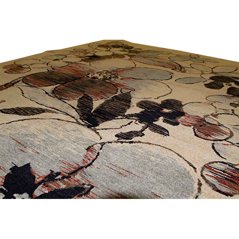 Tapis ivoire / noir noué à la main de haute qualité