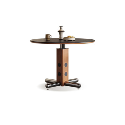 Black + Nut-brown + Silver Round + Sintered Stone + Solid + Manufactured Wood + Stainless Steel Dining Table