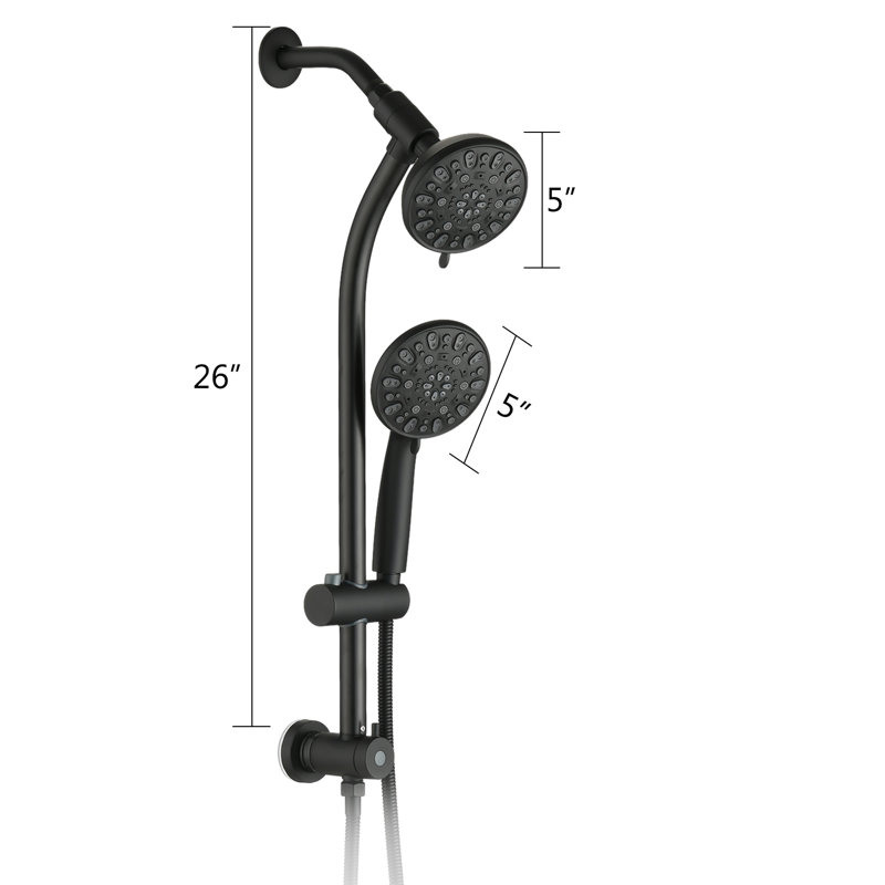 Pomme de douche à main à barre coulissante en acier inoxydable Drillfree, Matte Black