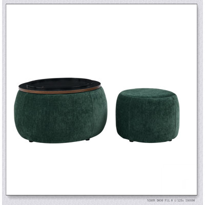 Repose-pieds rond avec rangement, fonction 2 en 1, table de bout et repose-pieds, avec petit siège, vert (25 po x 25 po x 14,7 po)