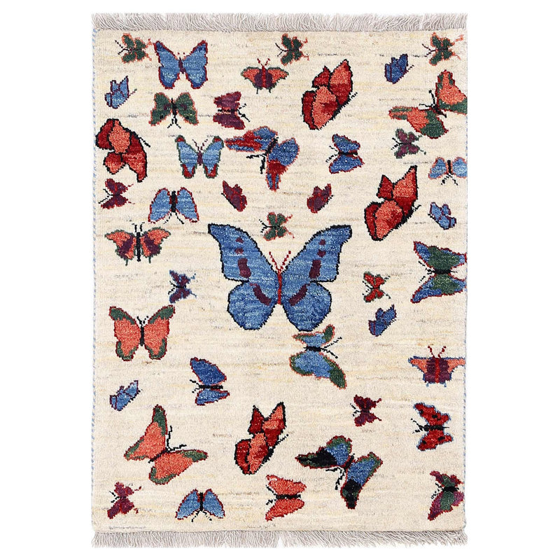 Tapis ivoire noué à la main 2 pi 1 po x 3 pi Gabbeh