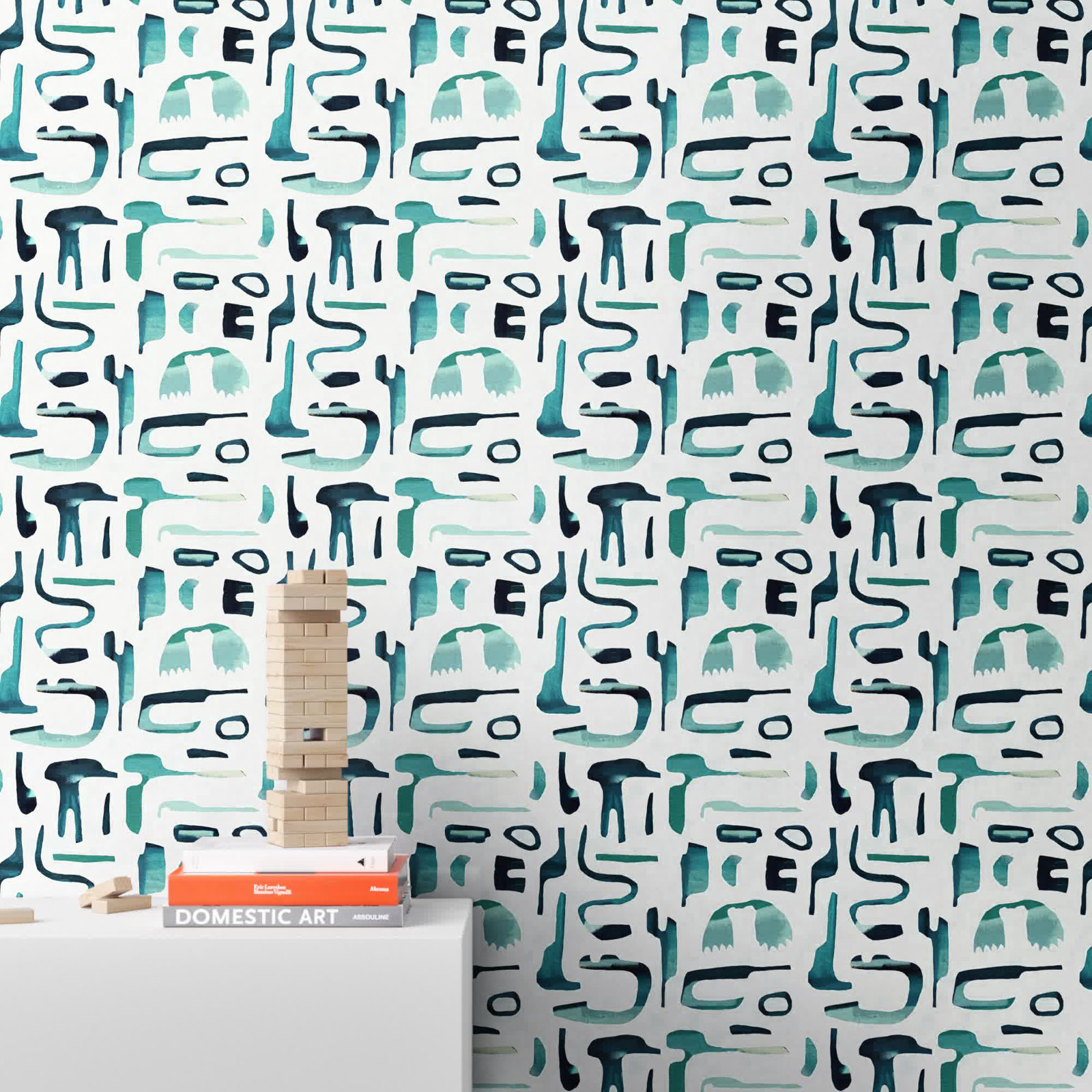 Dean Abstract Wallpaper, Turquoise/White