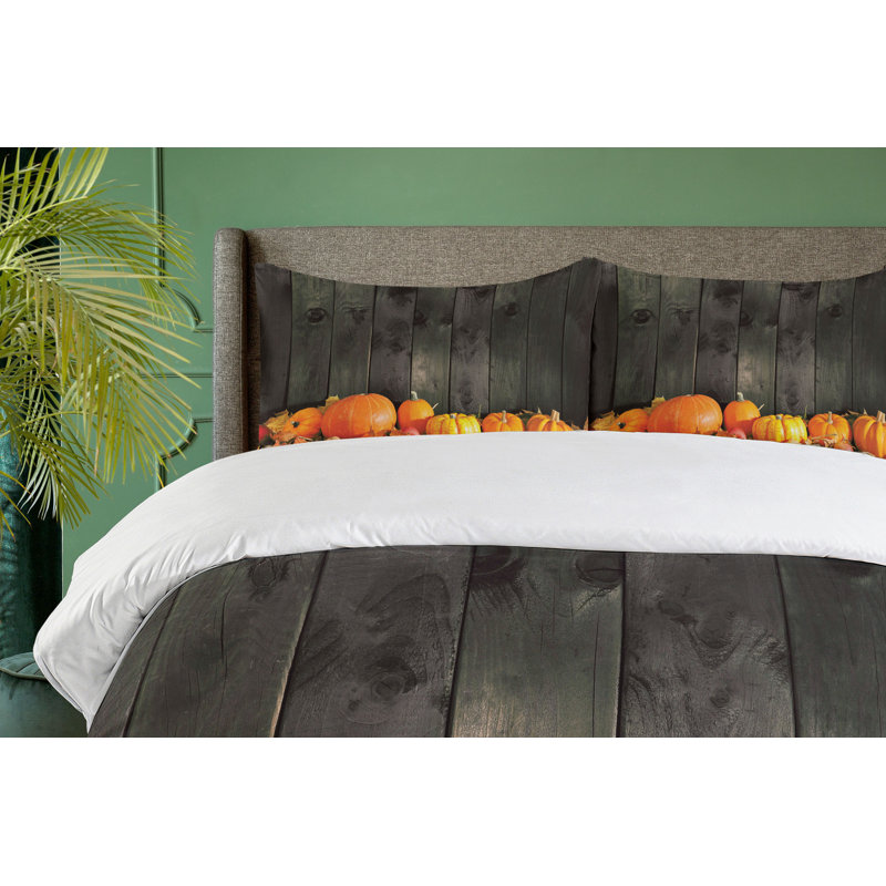 Thanksgiving Themed Pumpkin Print Queen Duvet Cover Set