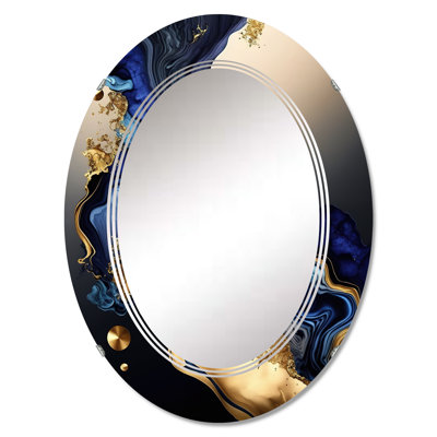 Odilio Abstract Marble Geode Blue III - Abstract Liquid Ink Wall Mirror