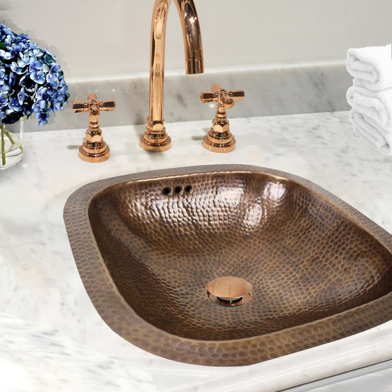 Hand Hammered Copper Square Undermount Bathroom Sink with Overflow