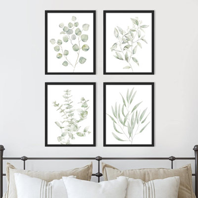 Minimal Botanical " IDEA4WALL Framed Green Forest Plant Variety Wall Art, Set Of 4 Nature Wilderness Wall Decor Prints, Botanical Floral Wall Decor For Living Room, Bedroom " 4 - Pieces
