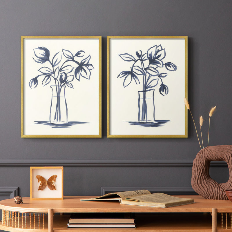 Indigo Bud Vase I-Premium, reproduction encadrée - prêt à être accroché - aucun clou requis - aucun clou requis