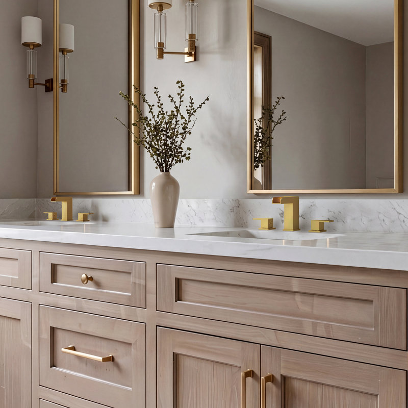 Widespread Bathroom Faucet 3 Hole, 2-Handle Bathroom Sink Faucet with Drain Assembly, Brushed Gold