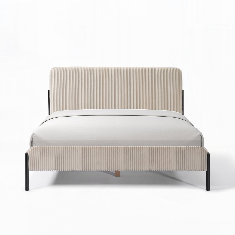 Lit plateforme en tissu d'ameublement, Crème