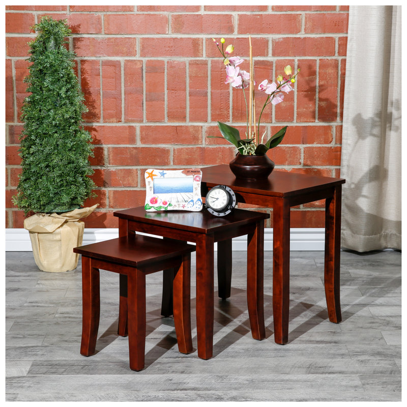 Ensemble de 3 tables gigognes en cerisier, tables d'appoint de salon modernes en bois d'hévéa, conception gigogne peu encombrante