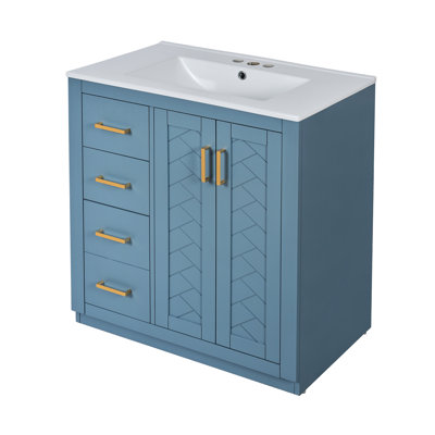 Armoire de meuble-lavabo autoportante en bois massif 30 po avec lavabo en céramique