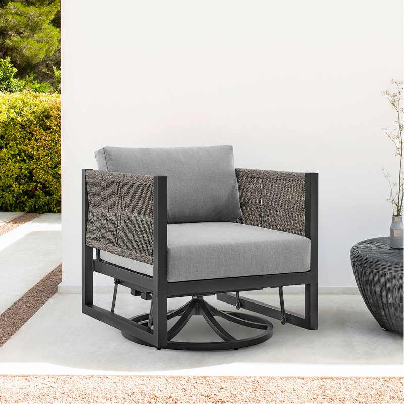 Chaise longue d'extérieur pivotante en aluminium noir avec coussins gris, Coussin gris / cadre noir