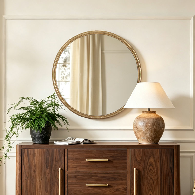 Bamboo Textured Round Wall Mirror, 28"