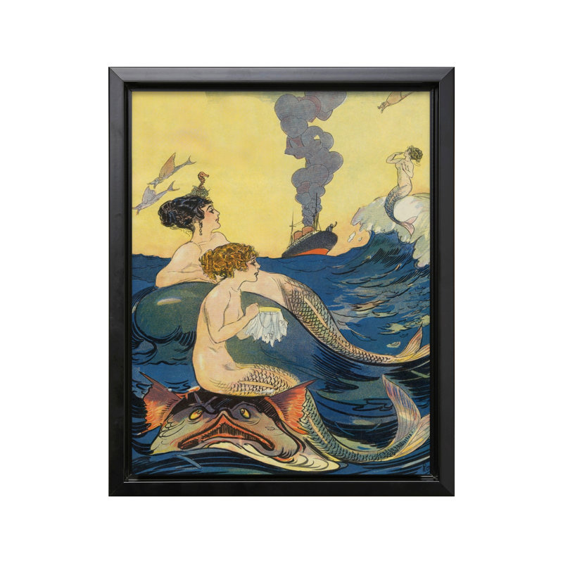 Mythiques sirènes, Cadre noir, Canevas, H 16 po x l 20 po