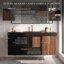 Meuble-lavabo 48 po en noyer avec lavabo à surface solide d'ingénierie noir mat et tiroirs noirs doux et une porte-131428776