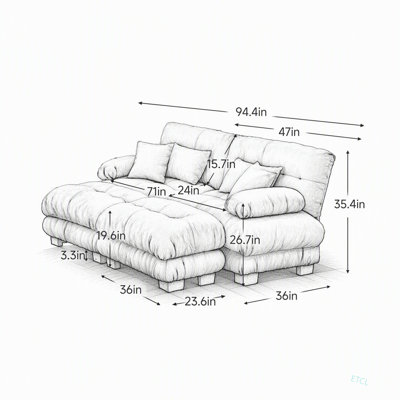 Canapé-lit Cloud Couch pour salon, canapé 2 places en chenille avec 2 coussins lombaires et 2 coussins décoratifs, canapé capitonné à larges accoudoirs avec 2 poufs, chenille