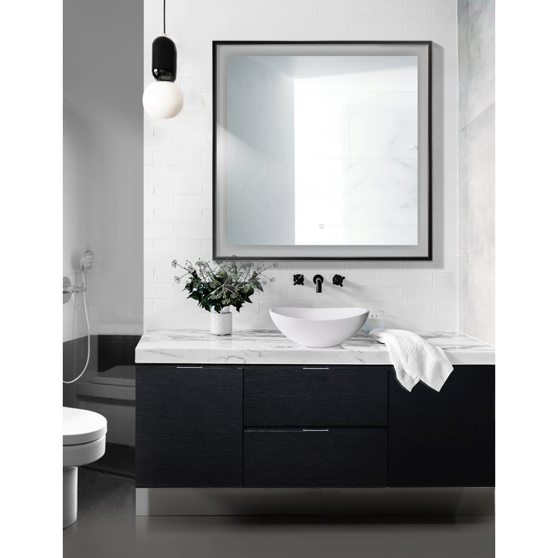 Ednaoverdorf Flat Wall Mirror, Black, 36" x 36"