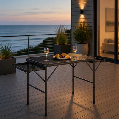 Table d'extérieur pliable extensible avec hauteur réglable et plateau en métal imperméable pour le camping et le pique-nique