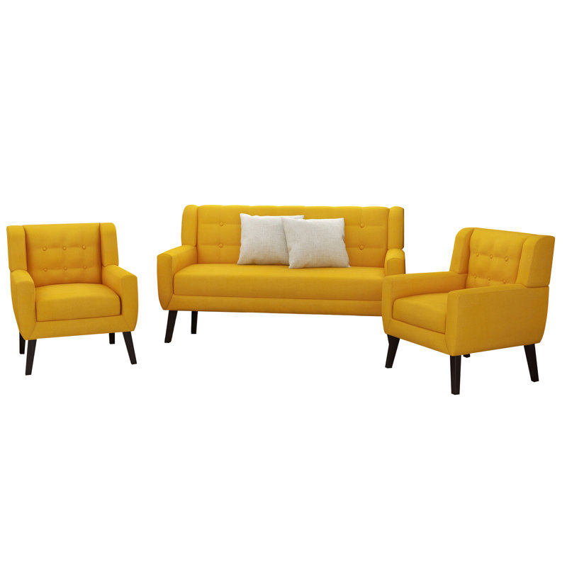 Jaqueze 3 Piece Sofa Set, Yellow