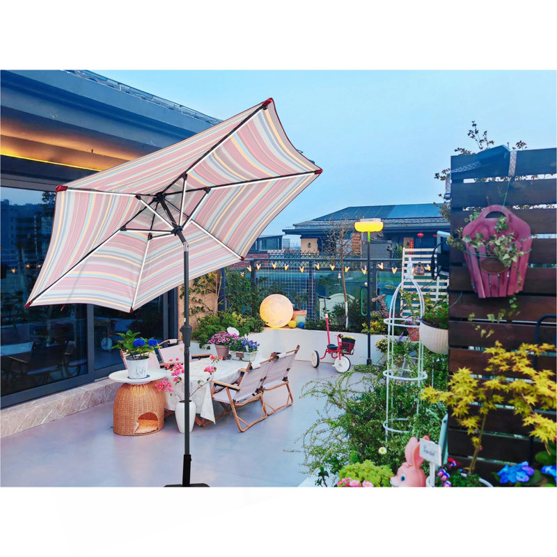 Parasol 9 pi avec lumière, Rayures rouges