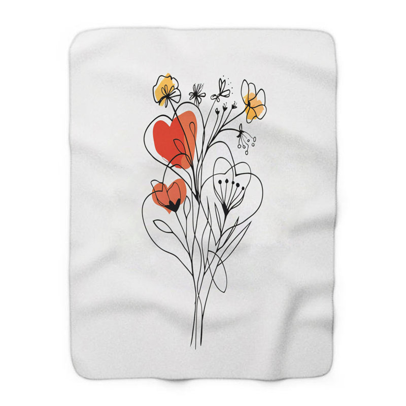 Floral Minimalist Lines - couverture en sherpa de qualité supérieure 1 pièce - impression d'art luxueux, Grand lit
