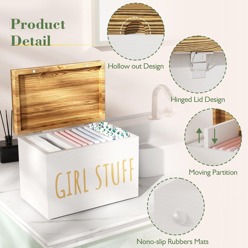 Support pour salle de bain avec couvercle à charnière, organisateur de produit féminin