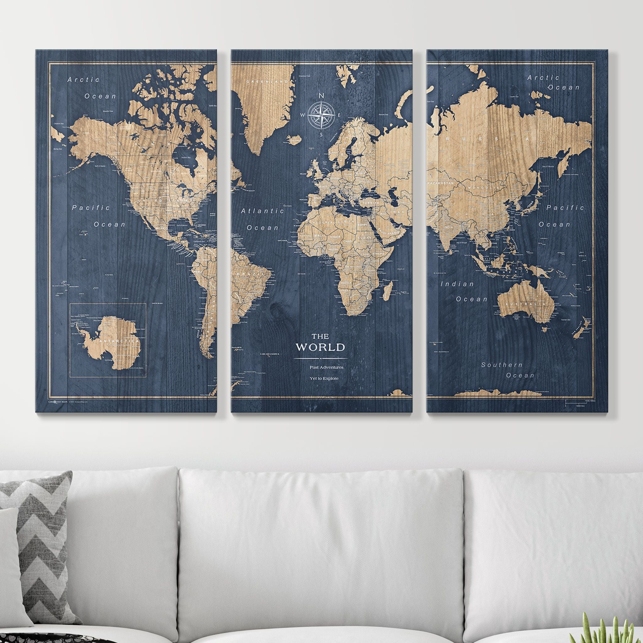 Conquest Maps World Push Pin Travel Destination Map, Pinable Canvas W ...