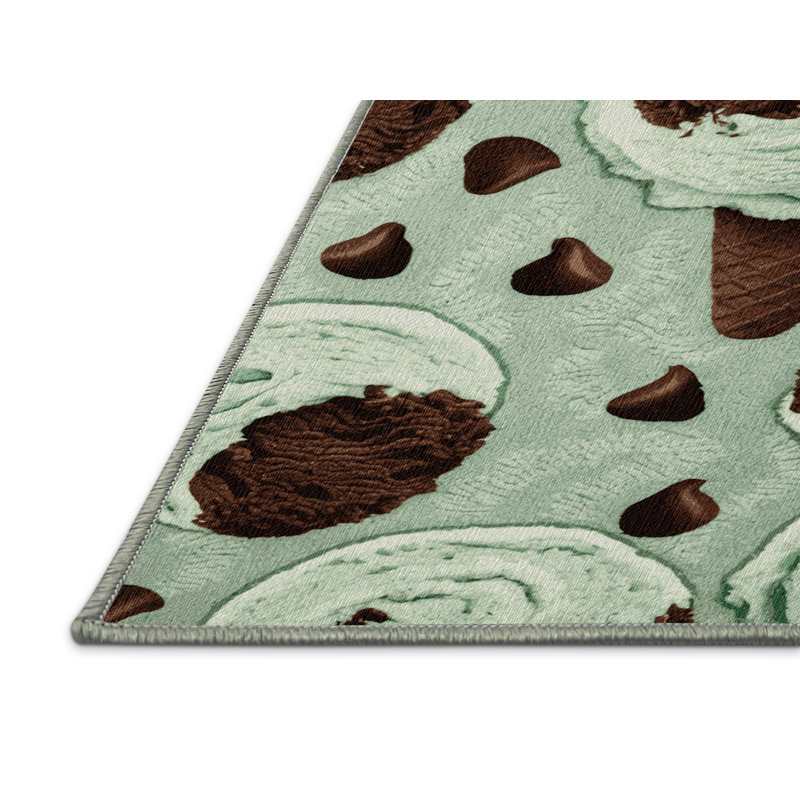 Washable Mint chocolate chip ice cream Desserts Area Rug, Rectangle 2' x 3'