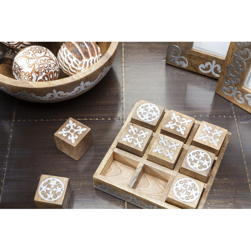 Rustic Mango Wood and Metal Tic Tac Toe Game