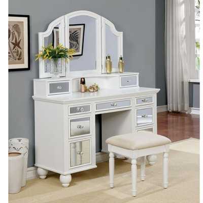 Ensemble coiffeuse avec tabouret et miroir Isaiah-Michael