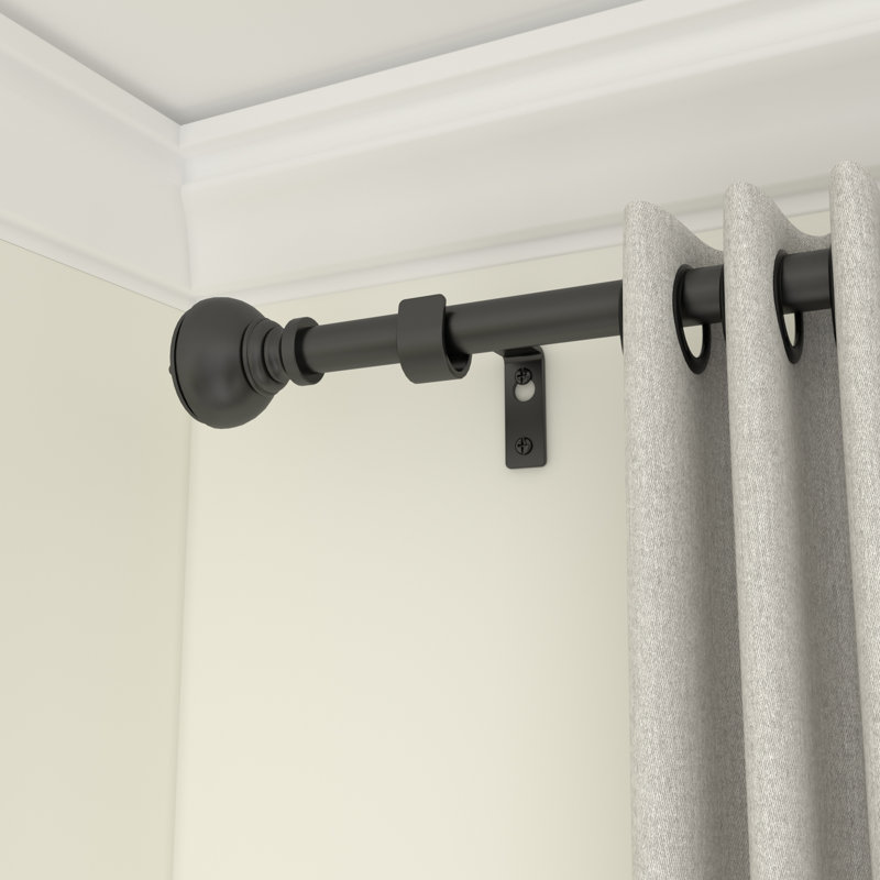 Matte Black Adjustable Curtain Pole Set, 28cm - 48cm