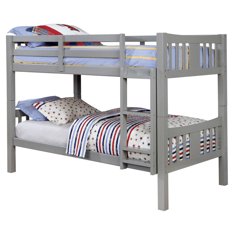 Aasu Kids Twin Over Twin Bunk Bed, Gray