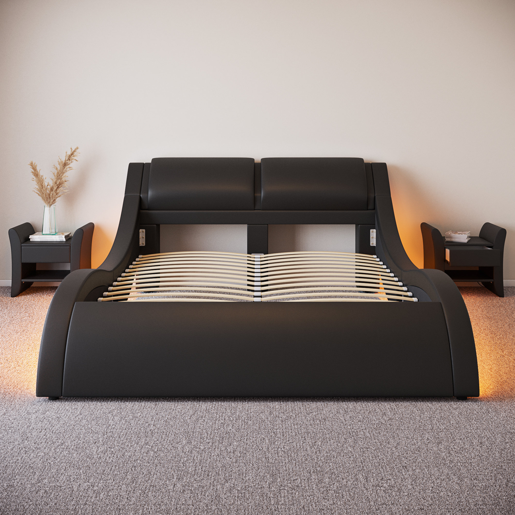 Low leather bed deals frame