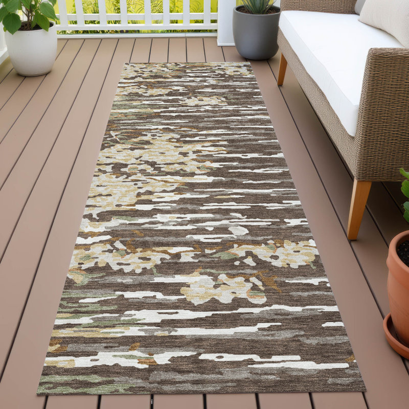 Tapis abstrait lavable à la machine intérieur / extérieur ACN2839, Café, Tapis de couloir 2 pi 3 po x 7 pi 6 po