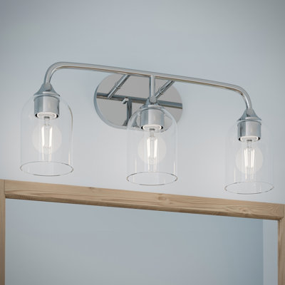 Ilia 3-Light Polished Chrome Bath Vanity with Clear Glass Shade
