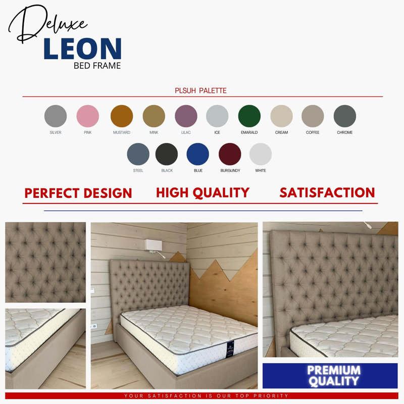 Leon Deshler Upholstered Bed Frame - Plush Velvet with Headboard and Sprung Slats, Single (3'), Coffee