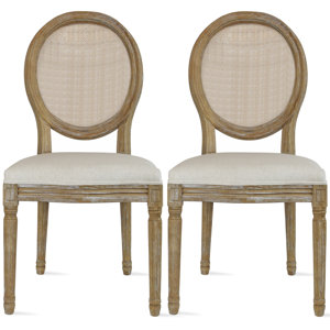 Oval Rattan Back Upholstered Farmhouse Dining Chairs
