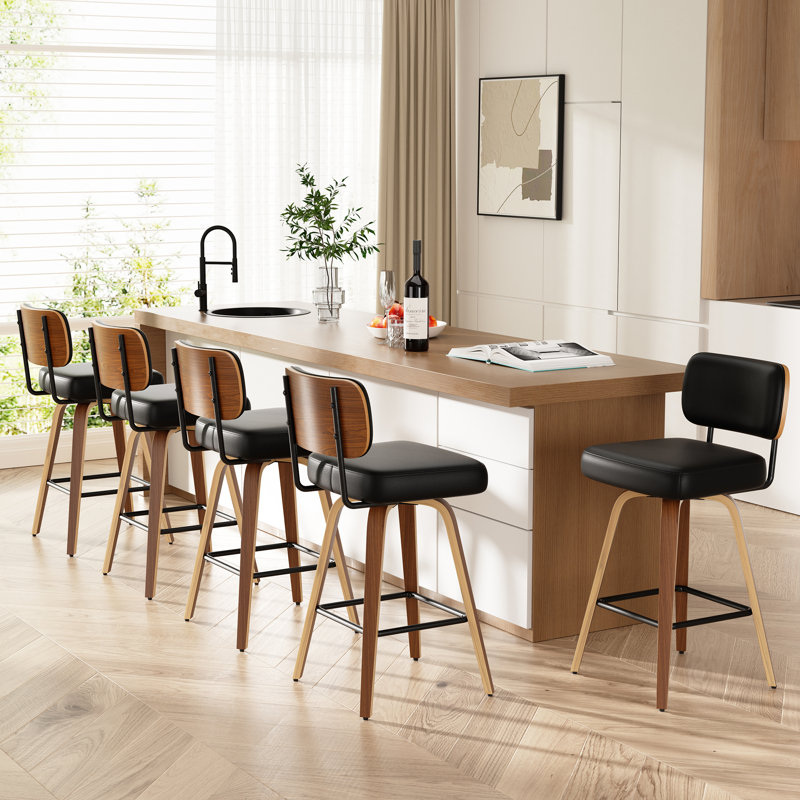 Tabouret pivotant rembourré à hauteur de bar, 4, Noir