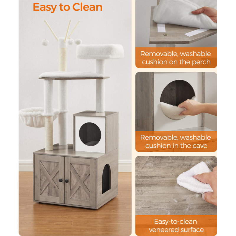 Greige 55.1" Cat Tree with Sisal Scratching Posts and Litter Box Enclosure