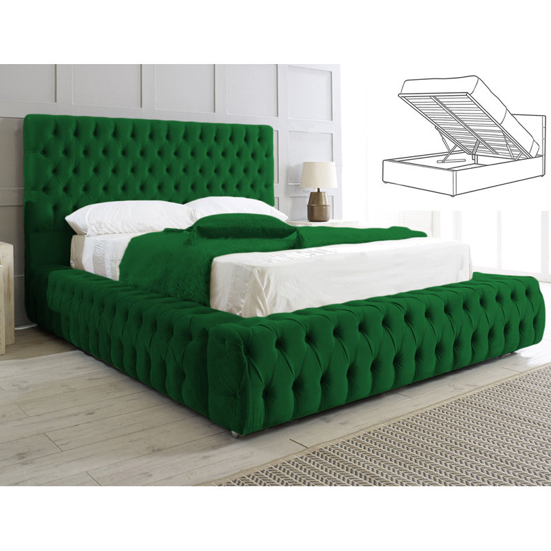 Elite Elegance Ambassador Ottoman Storage Bed - Premium Upholstered Velvet Bed Frame with Tall Headboard, Super King (6')