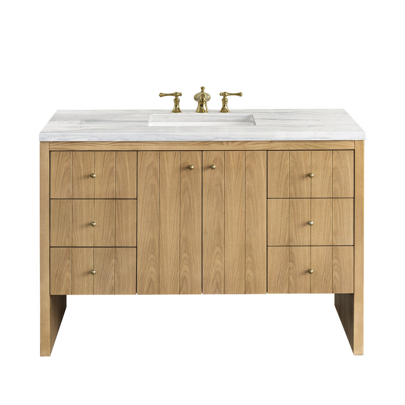 Hudson 48'' W Single Vanity, Charcoal Soapstone, 8" Widespread, Light Natural Oak