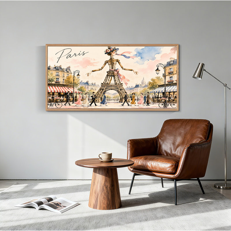 " Fantasy Eiffel Tower Lady in Paris Street " Painting, 58“W x 28”H