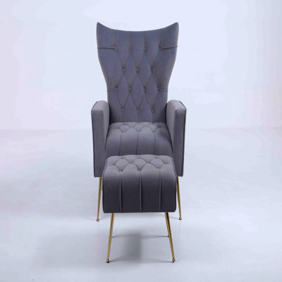 Chaise d'appoint rembourrée avec coussins capitonnés et repose-pieds